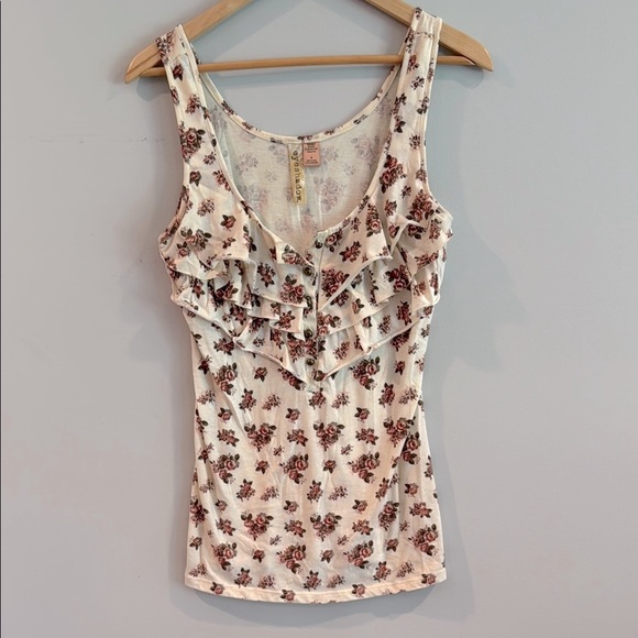 Eyeshadow Tops - Eyeshadow | Cream Floral Ruffle Tank Top